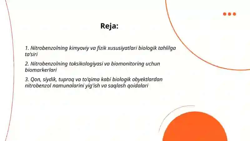 Nitrobenzol, biologik ob`yektlardan ajratib olish va tahlil usullari 2
