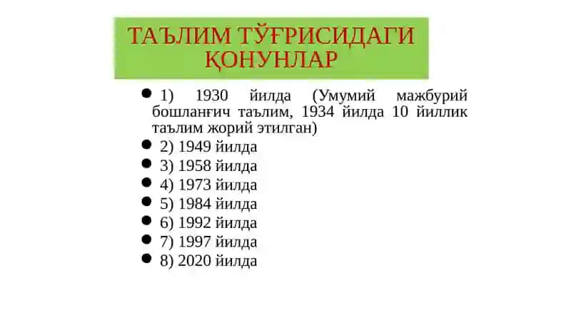 O‘zbekiston Respublikasi ta’lim sohasida amalga oshirilgan islohotlar 2