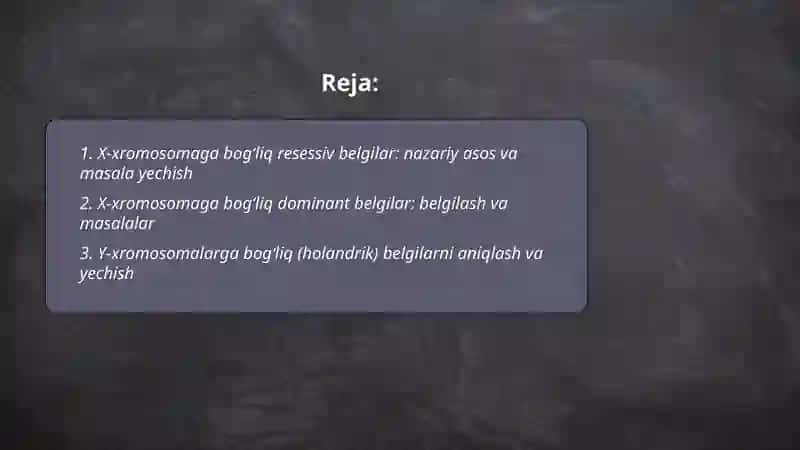 Belgilarning jinsga bogʻliq holda irsiylanishiga doir masalalar yechish va jins tiplarini farqlash 2