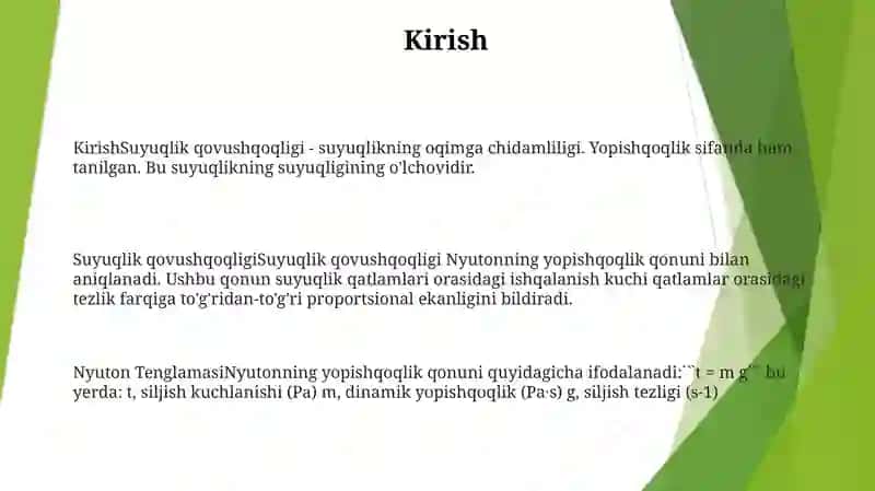 Suyuqlik Qovushqoqligi.Nyuton Tenglamasi 2