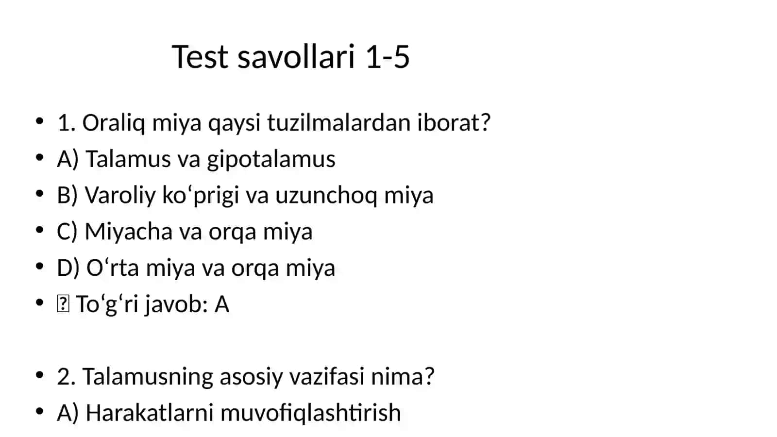 Oraliq miya va Miyacha fiziologiyasi 2