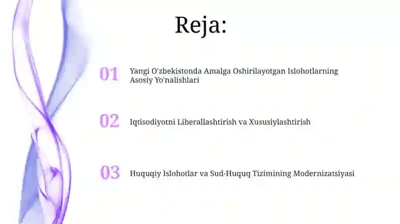 Yangi O'zbekistonda Amalga Oshirilayotgan Islohotlarning Asosiy Yo'nalishlari 2