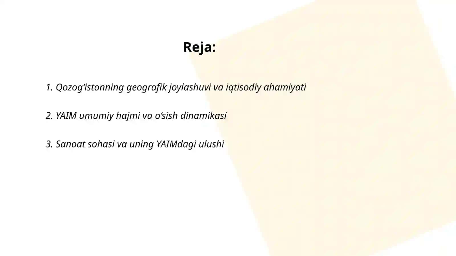 Qozog'iston respublikasi iqtisodiyoti joylashuvi YAIM va aholisi haqida 2
