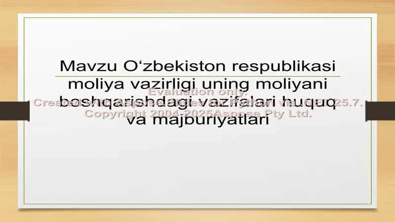 O‘zbekiston Respublikasi Moliya Vazirligining moliya boshqarishdagi vazifalari, huquq va majburiyatlari 2