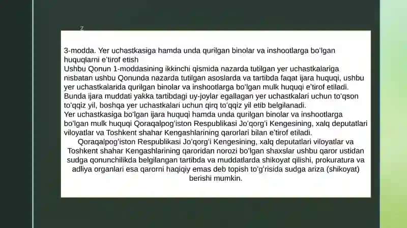 Oʻzboshimchalik bilan egallab olingan yer uchastkalariga huquqlar haqida 2