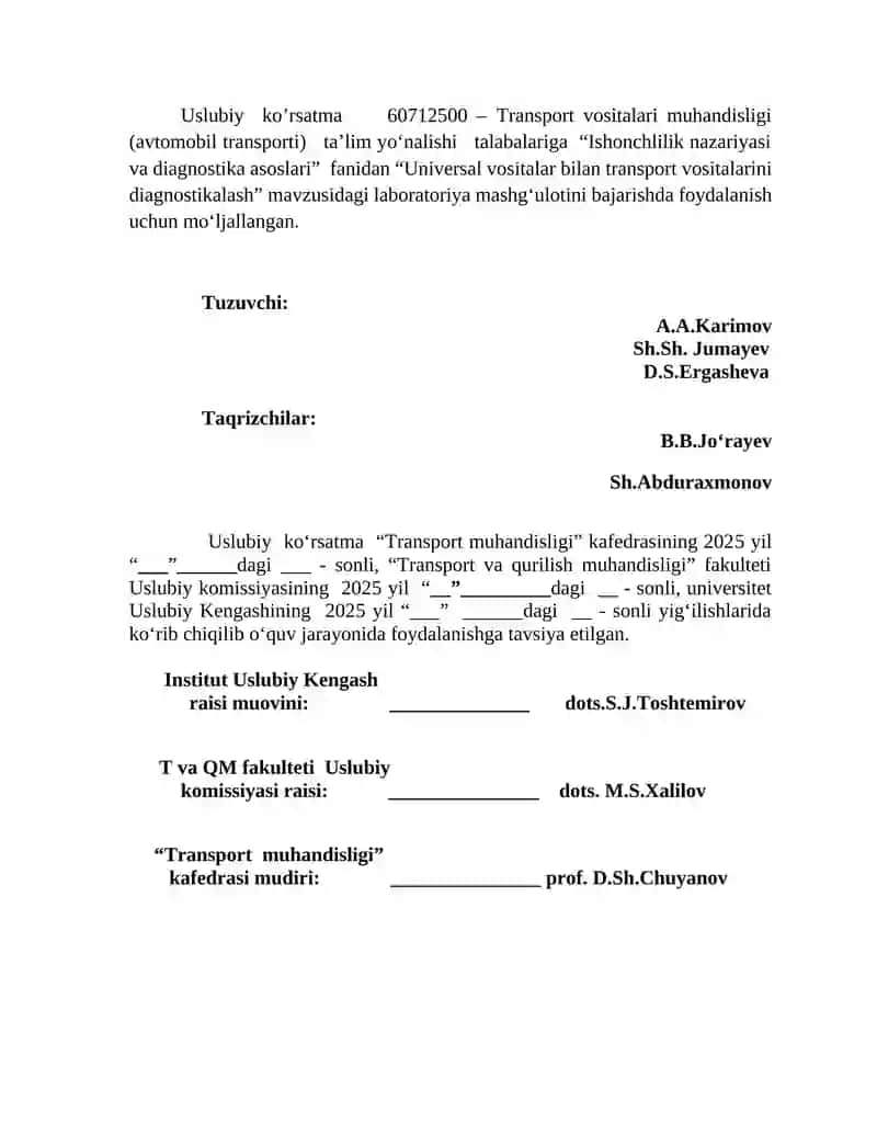 UNIVERSAL VOSITALAR BILAN TRANSPORT VOSITALARINI DIAGNOSTIKALASH 2