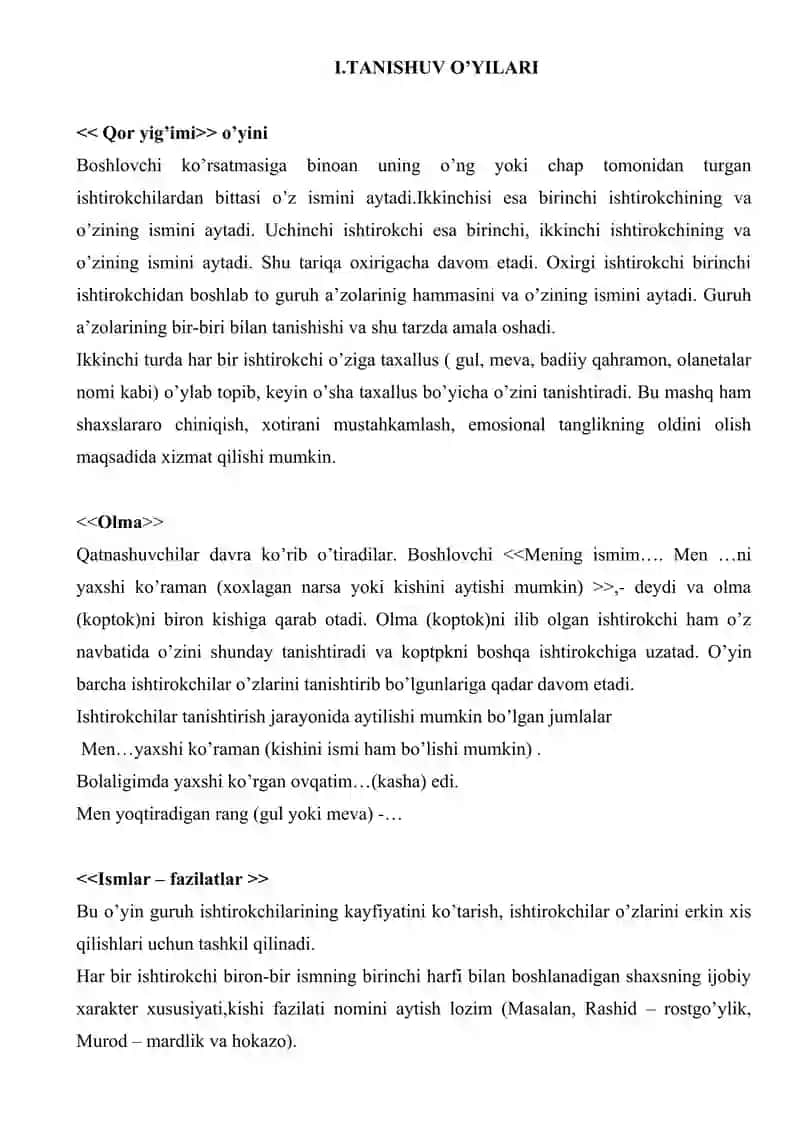PSIXOLOGIK TRENING O'YINLAR 2