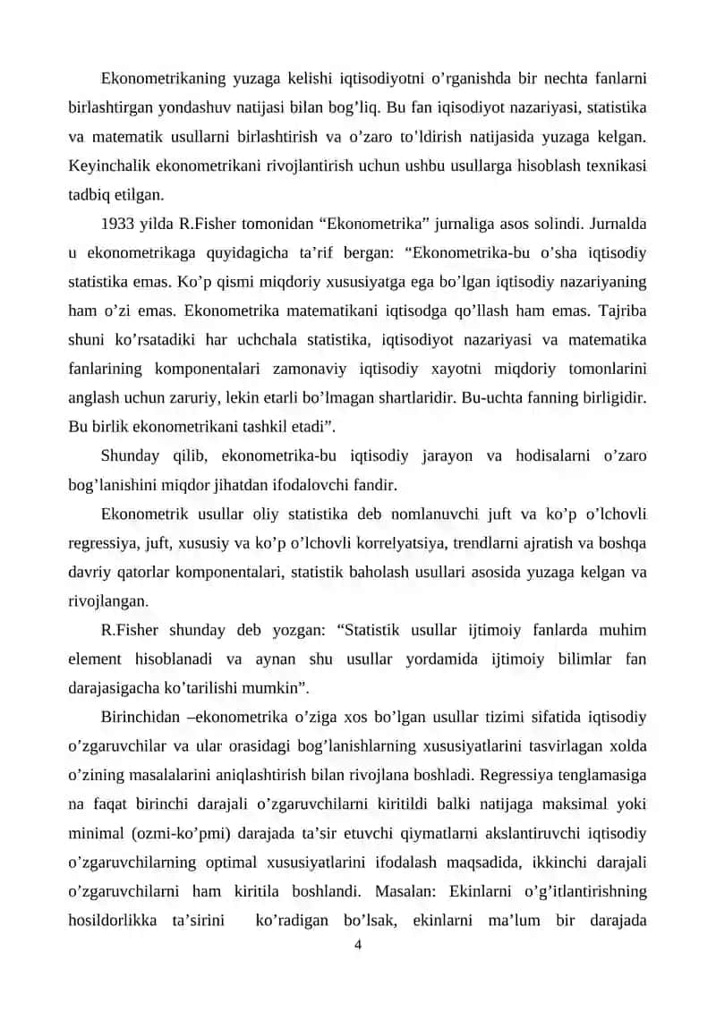 Ekonometrika Fanining Predmeti, Usullari, Vazifalari va Asosiy Tushunchalari 2