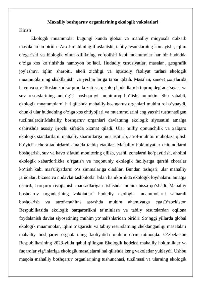 Maxalliy boshqaruv organlarining ekologik vakolatlari 2