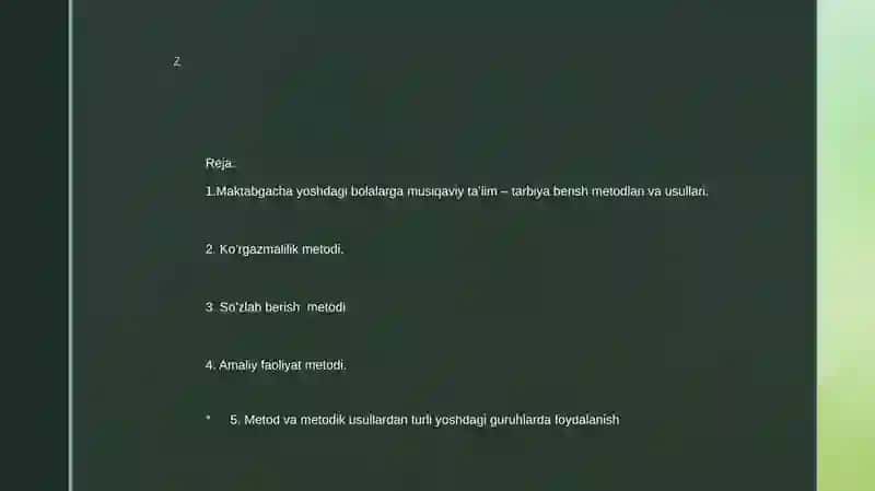 Maktabgacha yoshdagi bolalarga musiqaviy ta'lim berish Metodlari va usullari 2