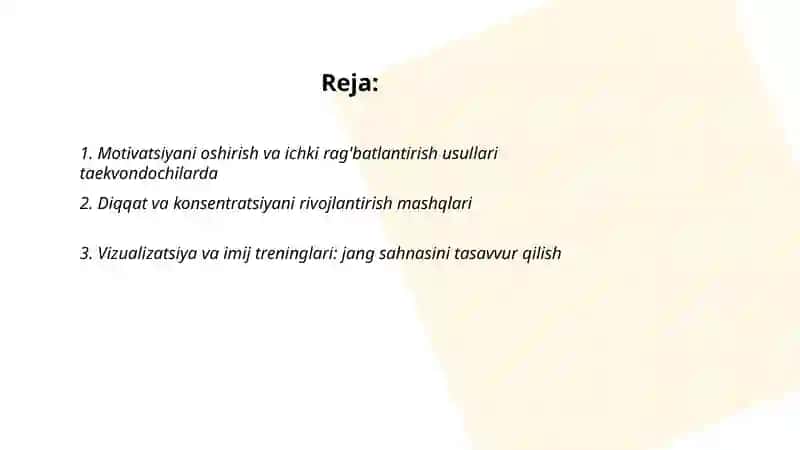 Taekvondochilarning psixologik tayorgarligini takomillashtirish usullari 2