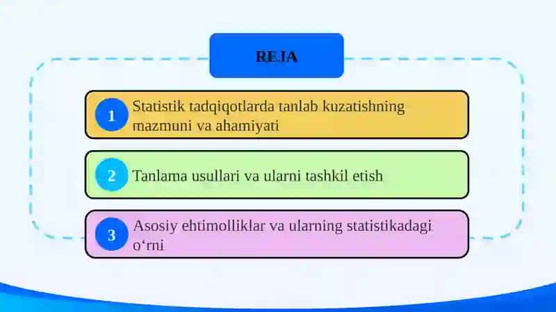 Statistik tadqiqotlarda tanlab kuzatish. Asosiy ehtimolliklar 2