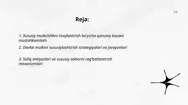 Xususiy mulkchilik tarmoĝini kengaytirish 2