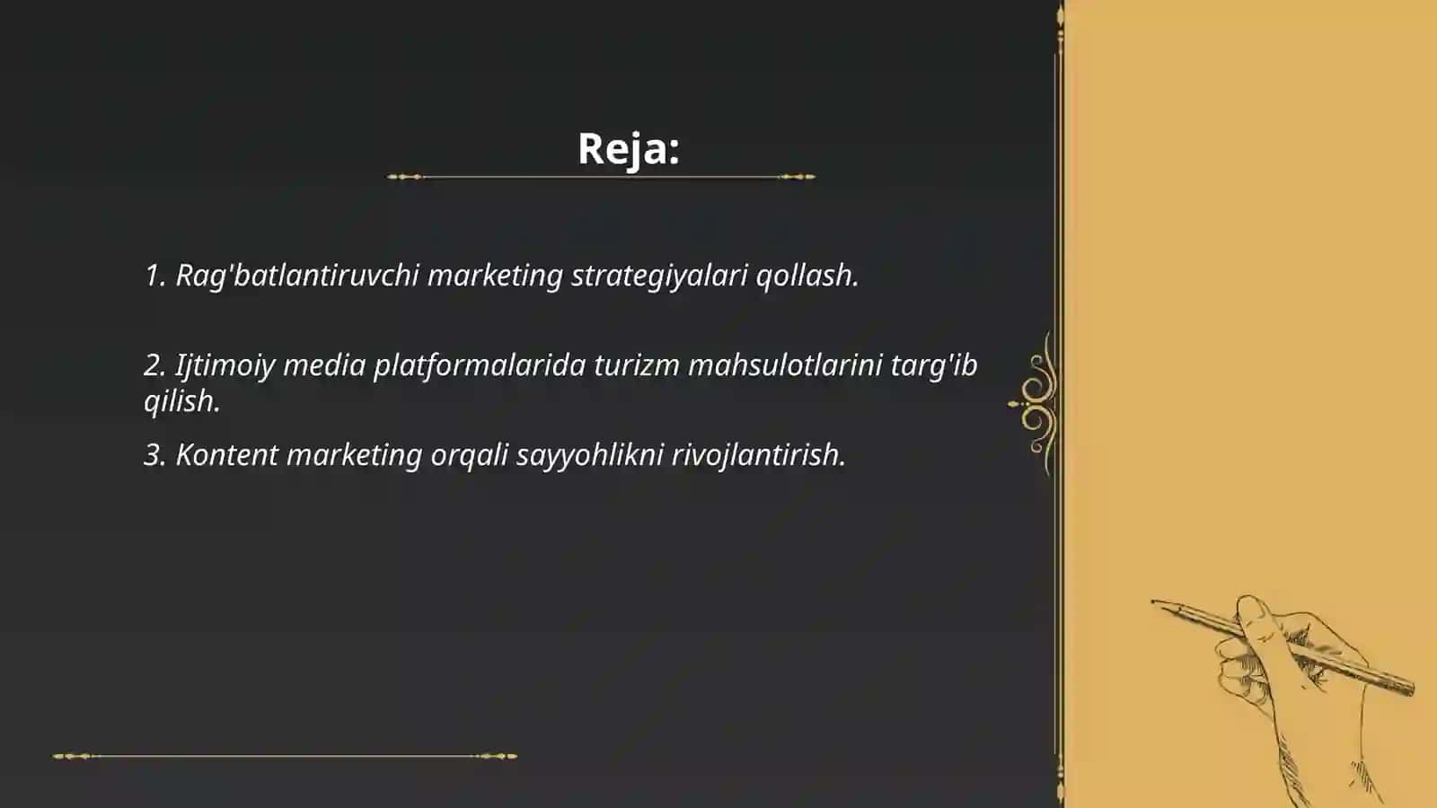 Ragamli marketing vositalari orgali turistik xizmatlarni qanday rivojlantirish mumkin 2
