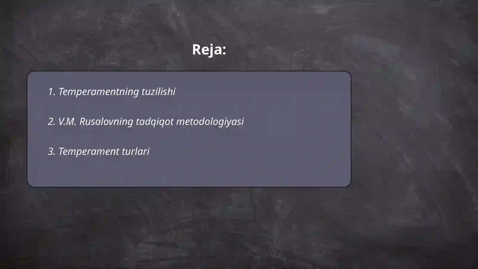 Temperament irsiy xarakteristikasini baholash uchun V.M.Rusalovning temperament tuzilishi so'rovnomasi 2