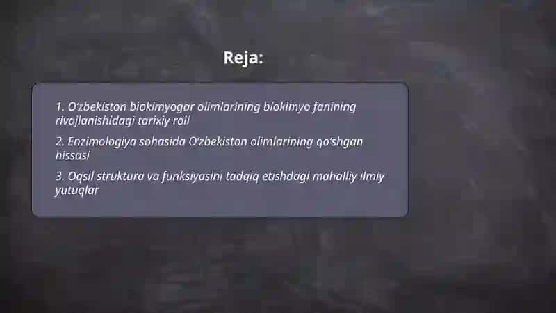 Oʻzbekiston biokimyogar olimlarning biokimyo fani taraqqiyotiga qoʻshgan hissasi 2