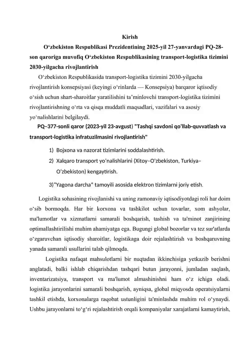 Logistik operatsiyalarni boshqarishning zamonaviy yondashuvlari 2