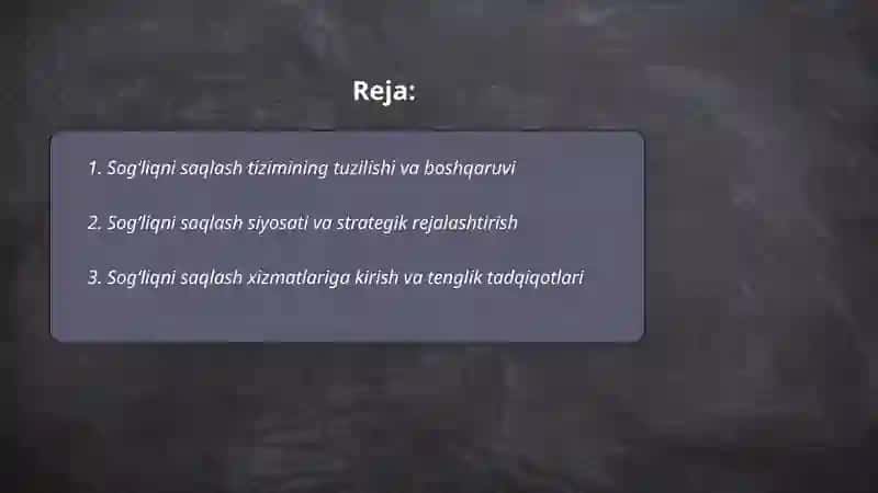 Sog‘liqni saqlash tizimi va salomatlikni tadqiq etish usullari 2