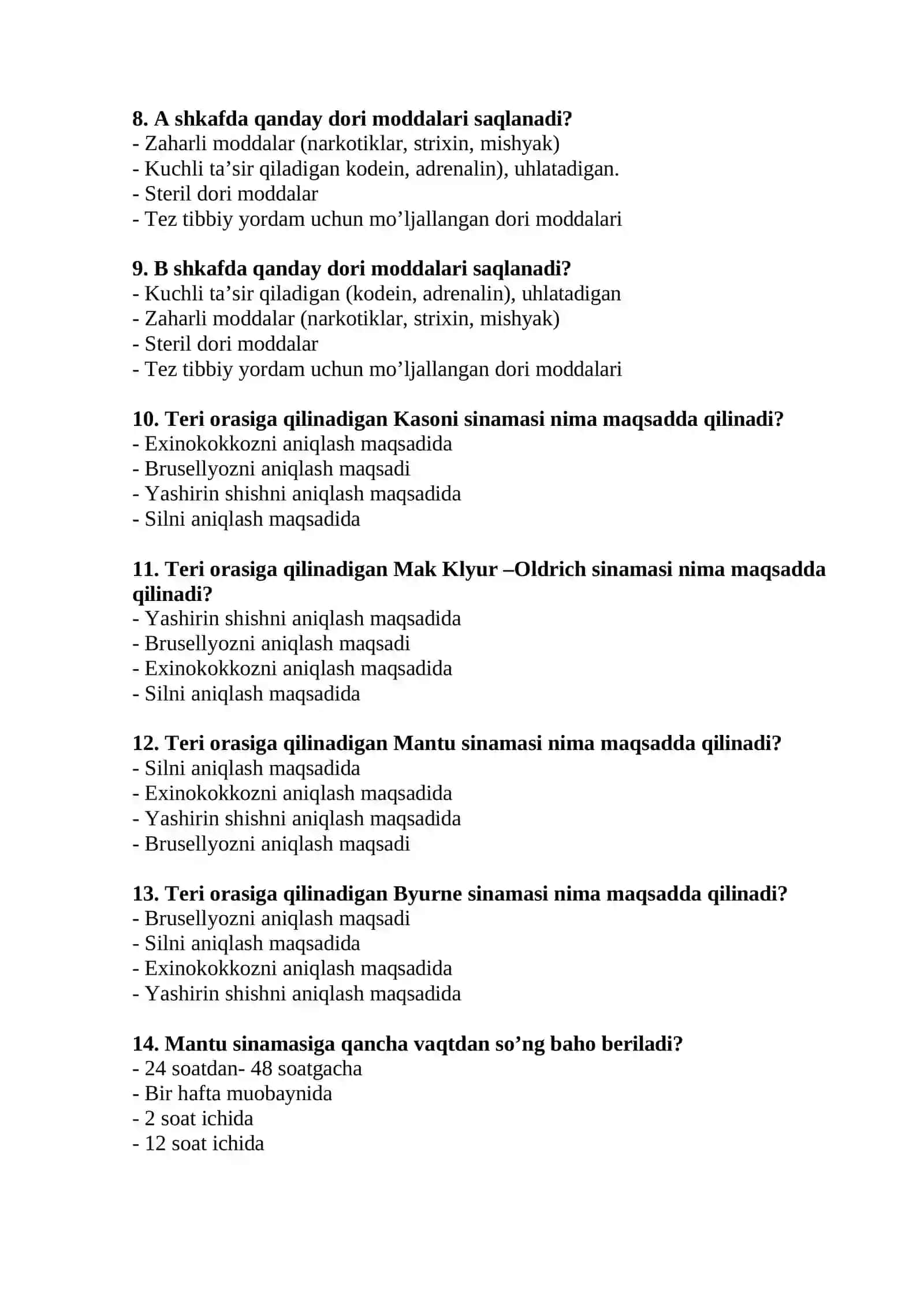 HAMSHIRALIK ISHI TEST SAVOLLAR RO'YXATI 2