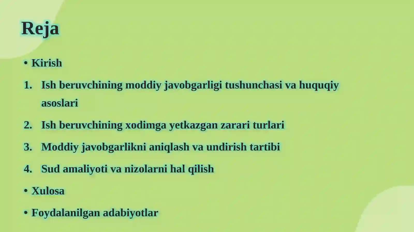 Ishberuvchining xodim gayet kazilgan zarari uchun moddiy javobgarligi 2