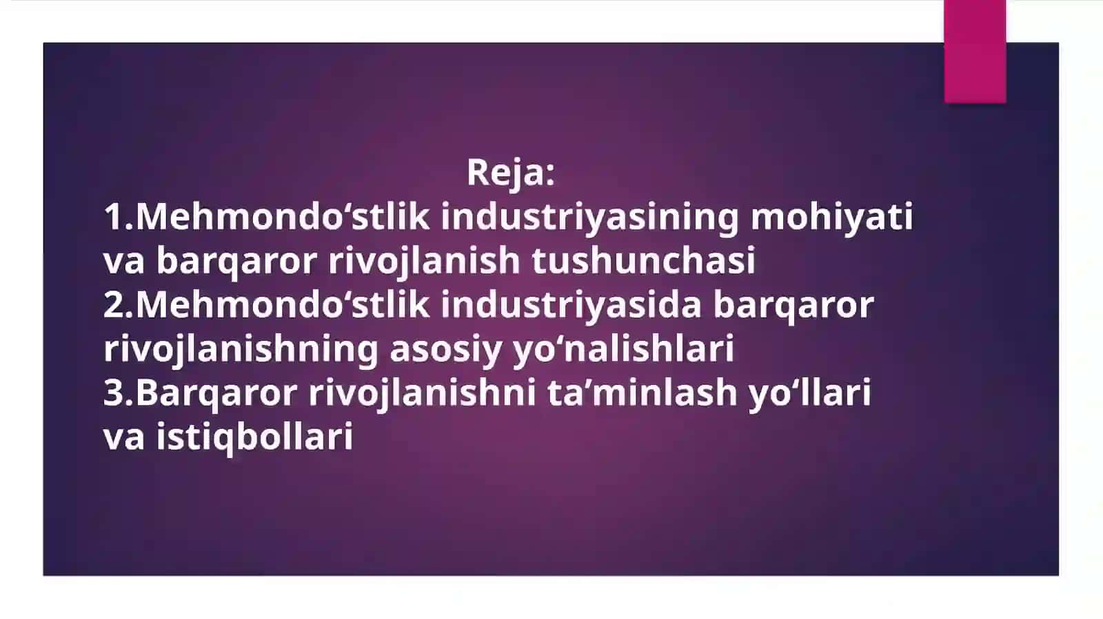 Mehmondoʻstlik industriyasida barqaror rivojlanish konsepsiyasi 2