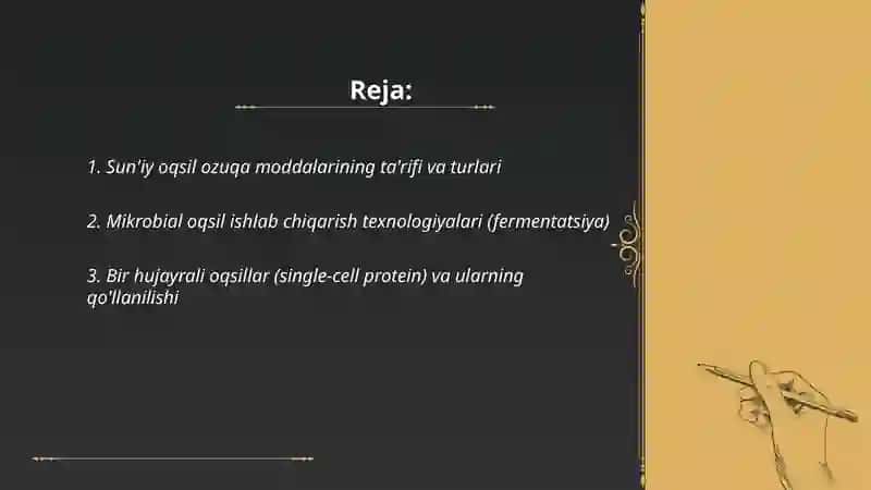 Sun'iy oqsil ozuqa moddalarining ishlab chiqarilishi va kelgusidagi imkoniyatlar 2