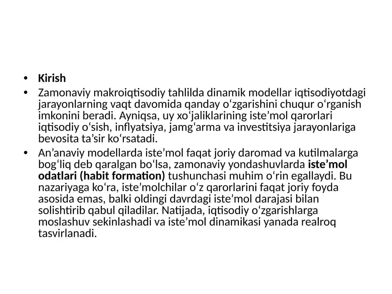 Dinamik makro iqtisodiy modellar va iste’mol nazariyasi 2