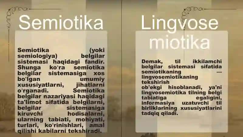 TIL BELGILAR SISTEMASI SIFATIDA. SEMIOTIKA VA LINGVOSEMIOTIKA. TIL SATHLARI BIRLIKLARI. 2