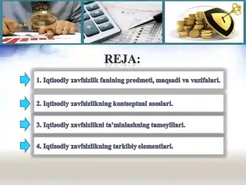 IQTISODIY XAVFSIZLIK FANIGA KIRISH, FANNING PREDMETI, MAQSADI VA VAZIFALARI 2