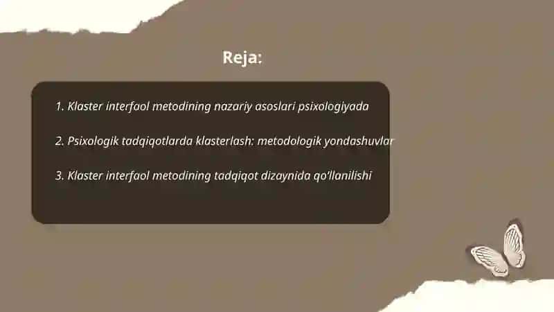 Psixologiya fanining ilmiy tadqiqot metodlarini klaster interfaol metodi asosida yoritib bering 2