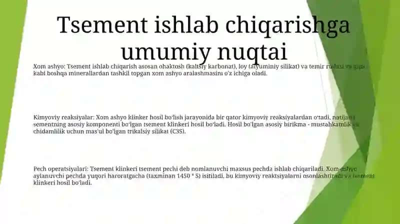 Sement Ishlab Chiqarishning Kimyoviy Texnologiyasi 2