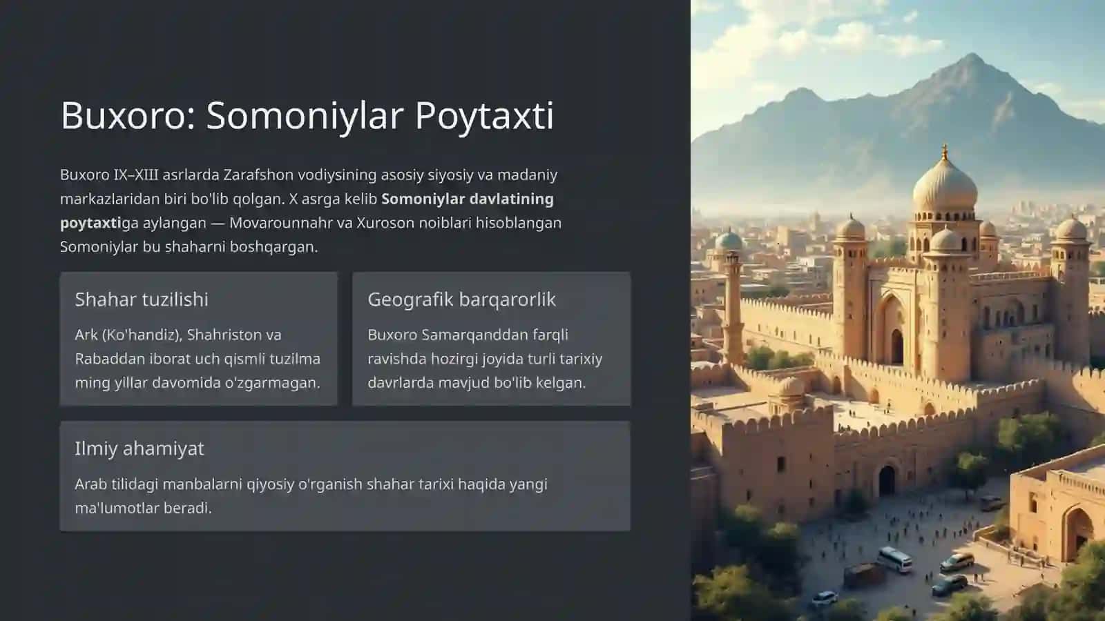 IV-VIII asrlarda O’zbekiston hududidagi tarixiy shaharlarning o’ziga xos xususiyatlari 2