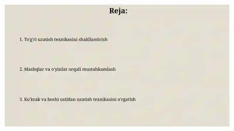 Basketbol to‘pini his va oddiy to‘p uzatishlarni amalga oshirish texnikasini o‘rgatish 2