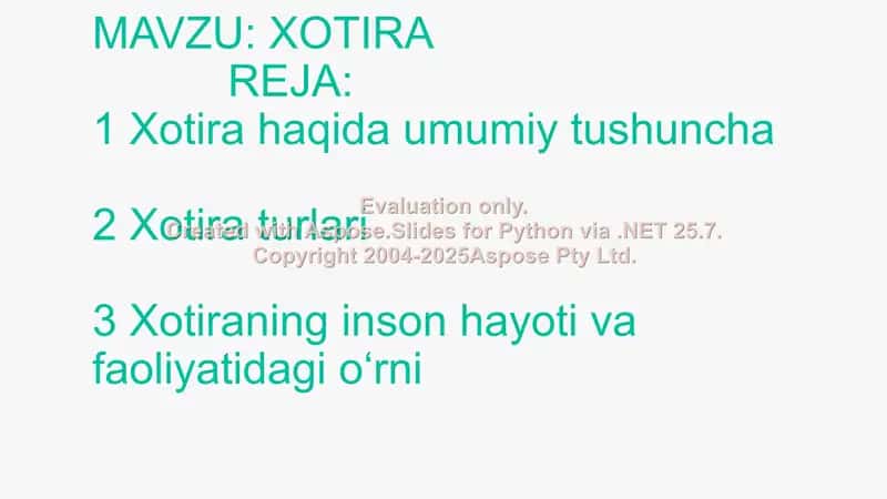 Xotira – umumiy psixologiya fanidan taqdimot 2