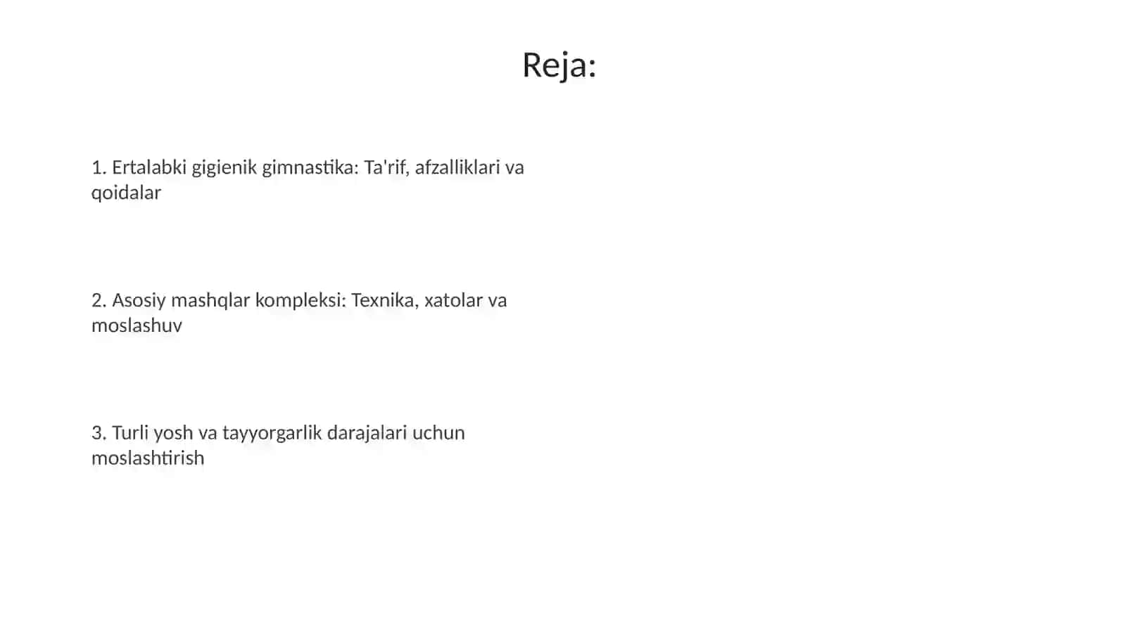 Ertalabki gigiyenik gimnastika majmuaviy mashq turlari 2