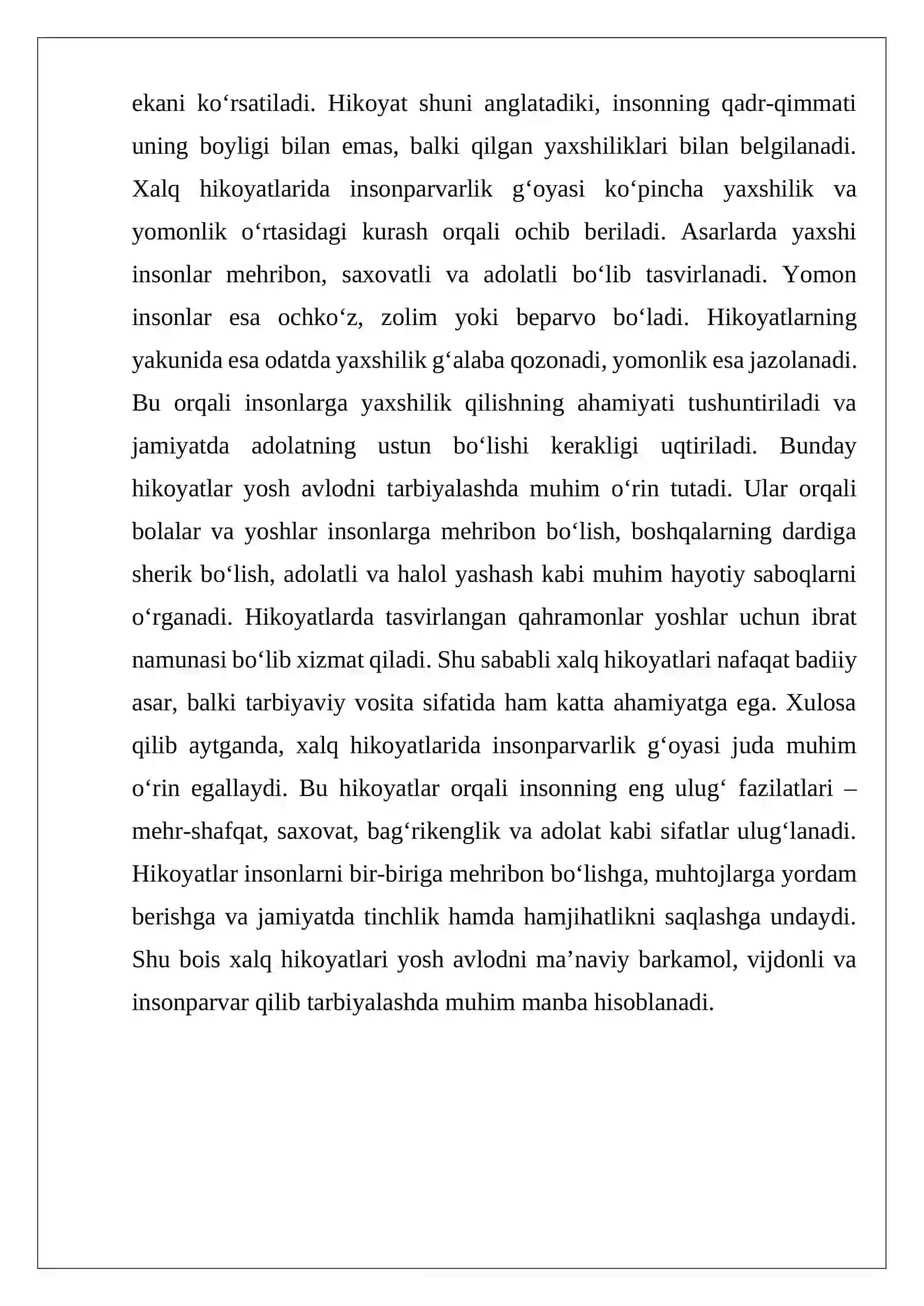 Xalq hikoyatidan namuna – insonparvarlik g‘oyasi 2