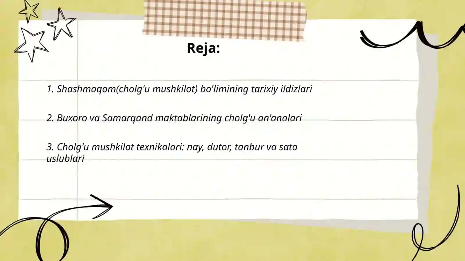 Shashmaqom(cholg'u mushkilot) bo'limi an'analari 2