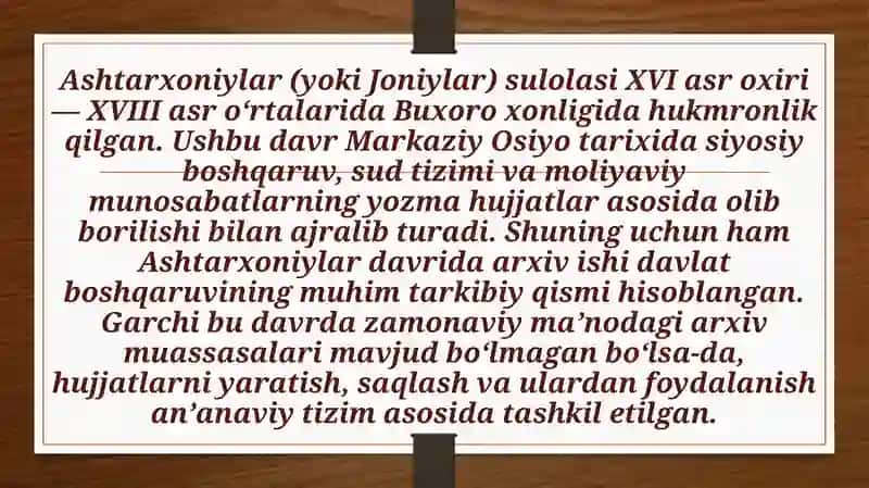 ASHTARXONIYLAR DAVRI BILAN BOG’LIQ ARXIV ISHI 2