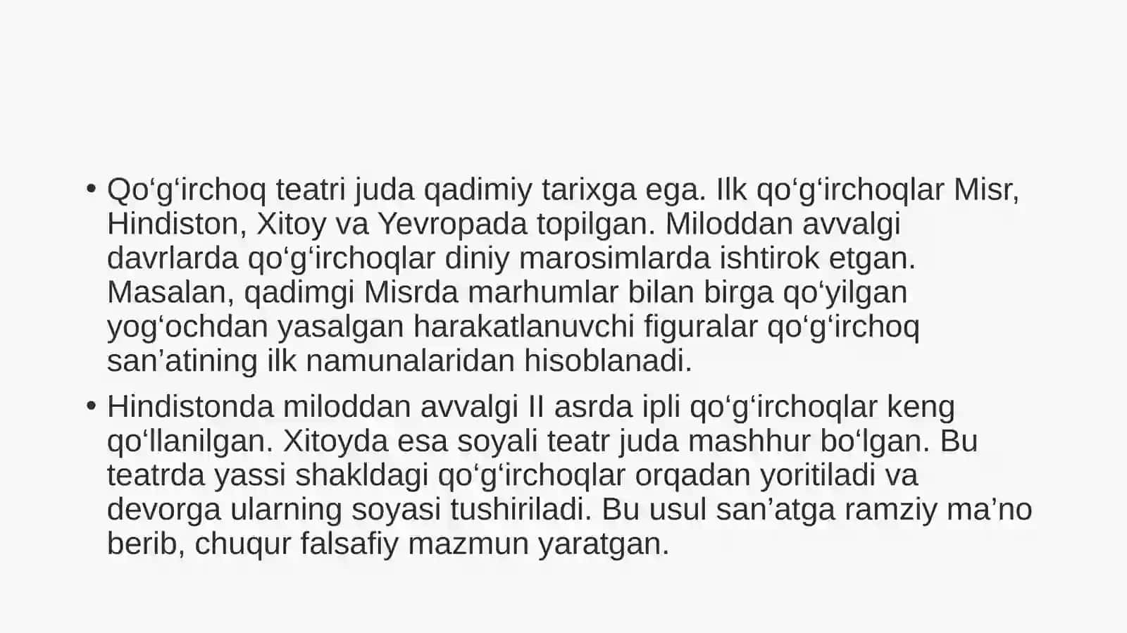 Qoʻgʻirchoq teatr turlari va paydo boʻlish tarixi 2