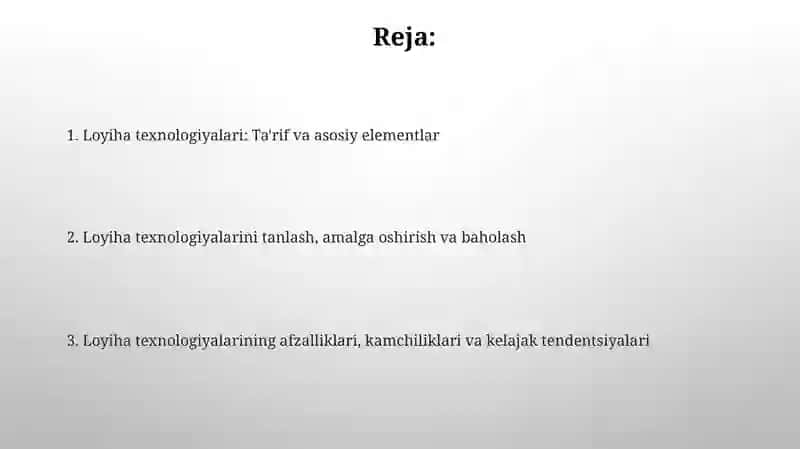 Loyiha texnologiyasining ta'rifi 2