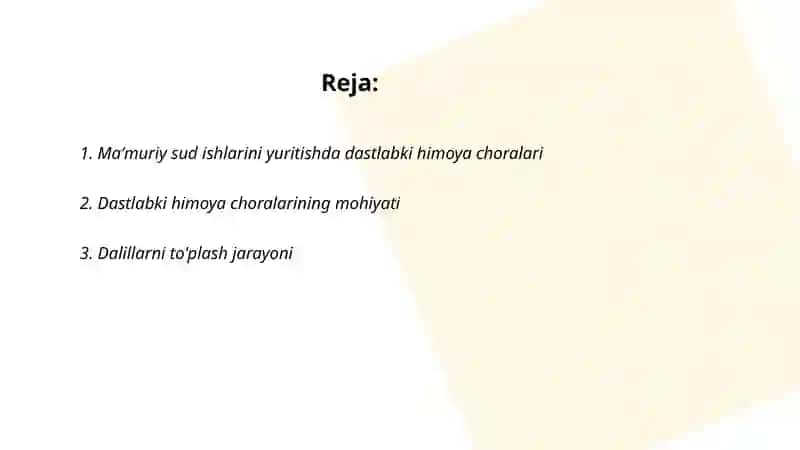 Maʼmuriy Sud Ishlarini Yuritishda Dastlabki Himoya Choralari 2