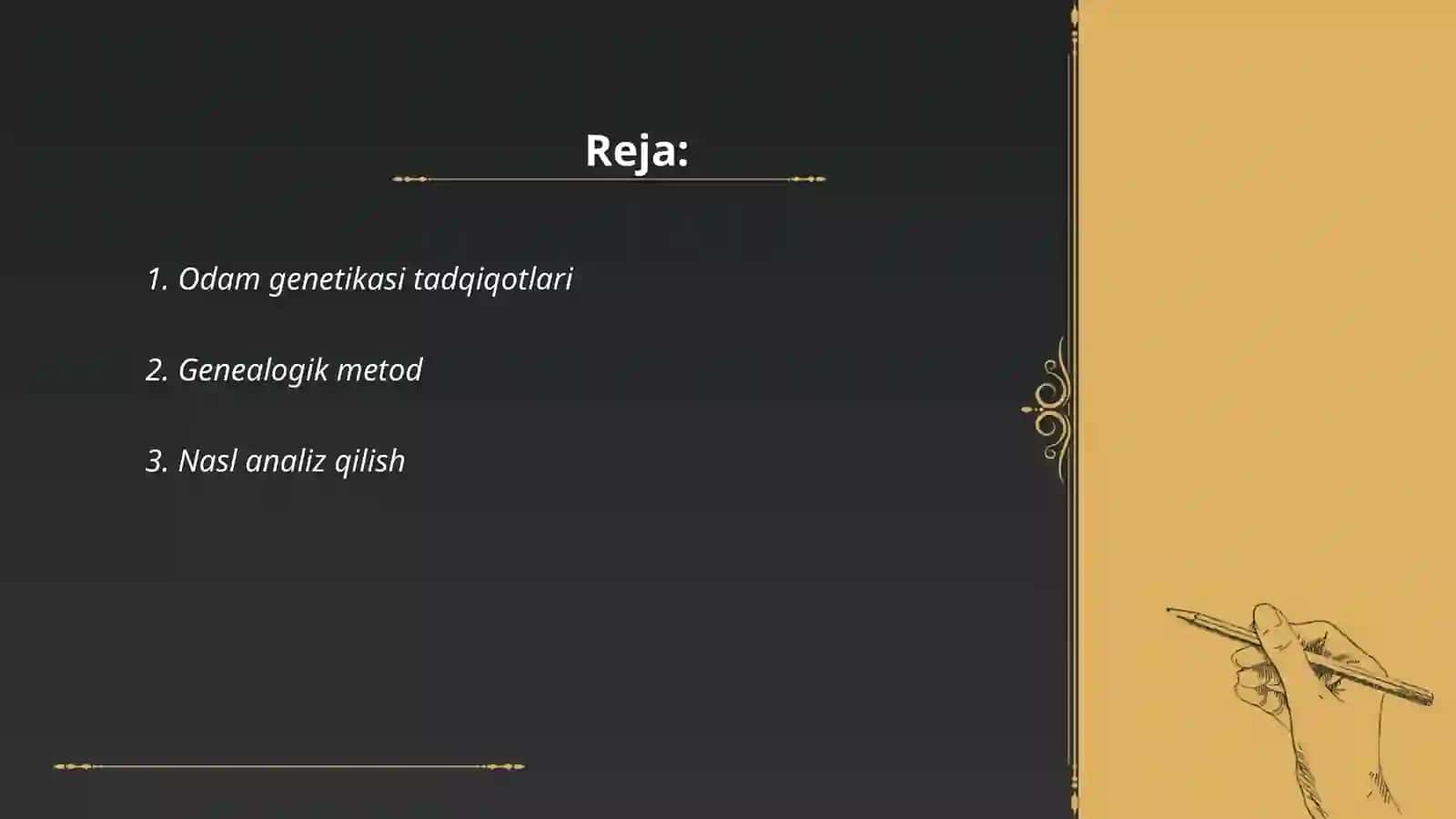 Odаm genetikasining oʻrgan8sh usullari: genealogik, sitogenetik va egizaklar usuli 2