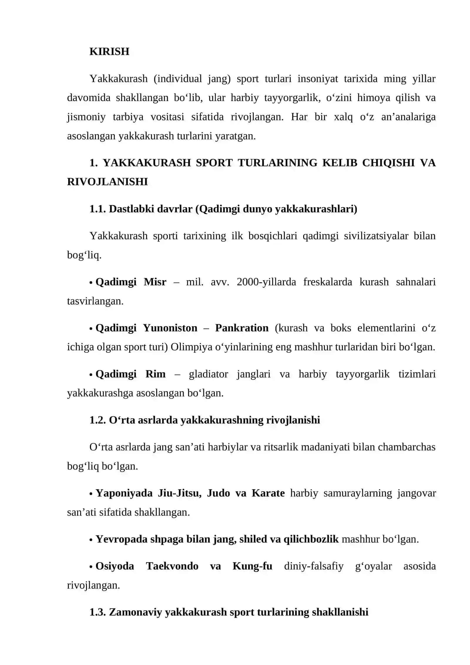 YAKKAKURASH SPORT TURLARI VA ULARNING TARIXI 2