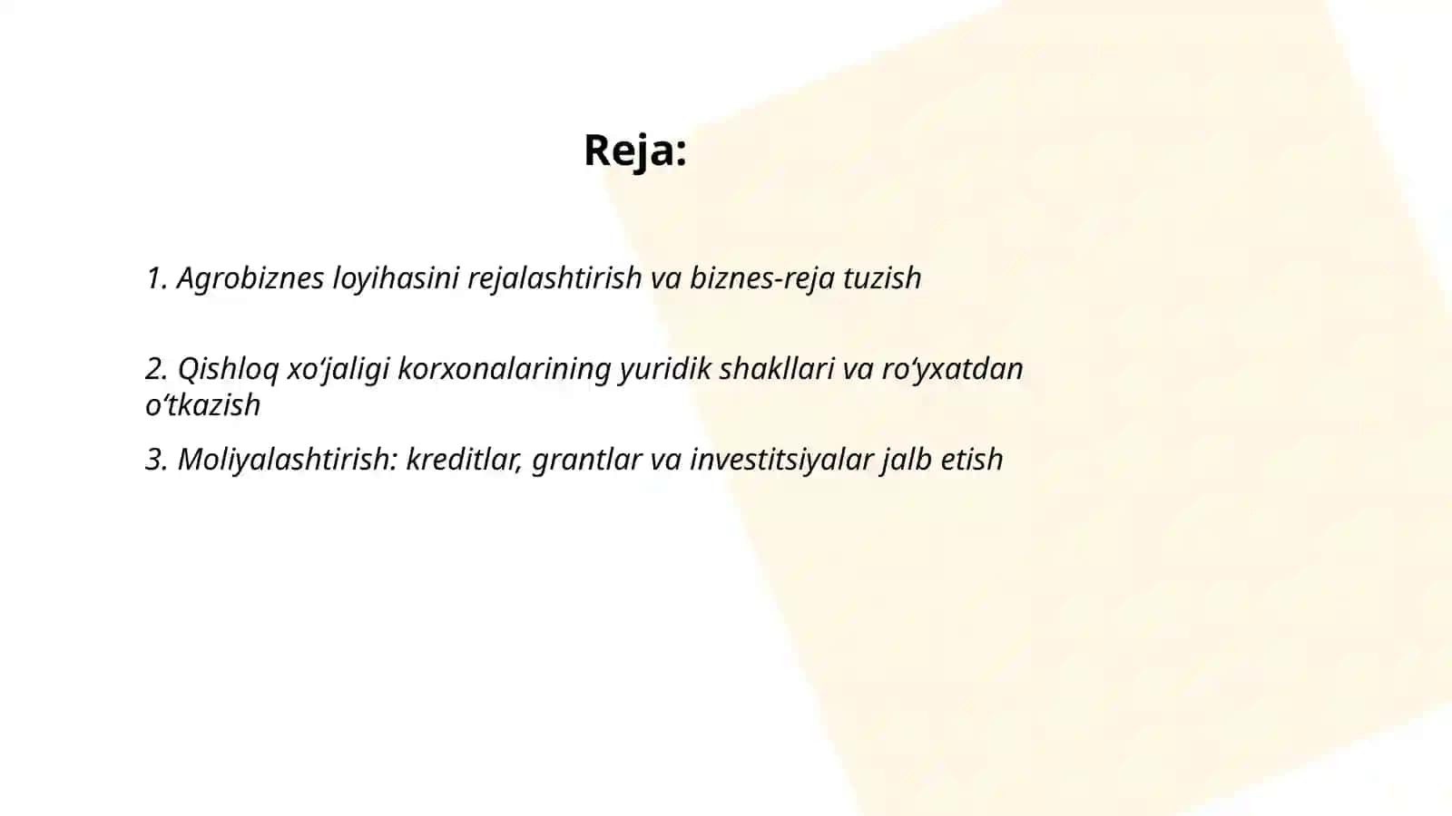 Agrobiznesni tashkil etish 2