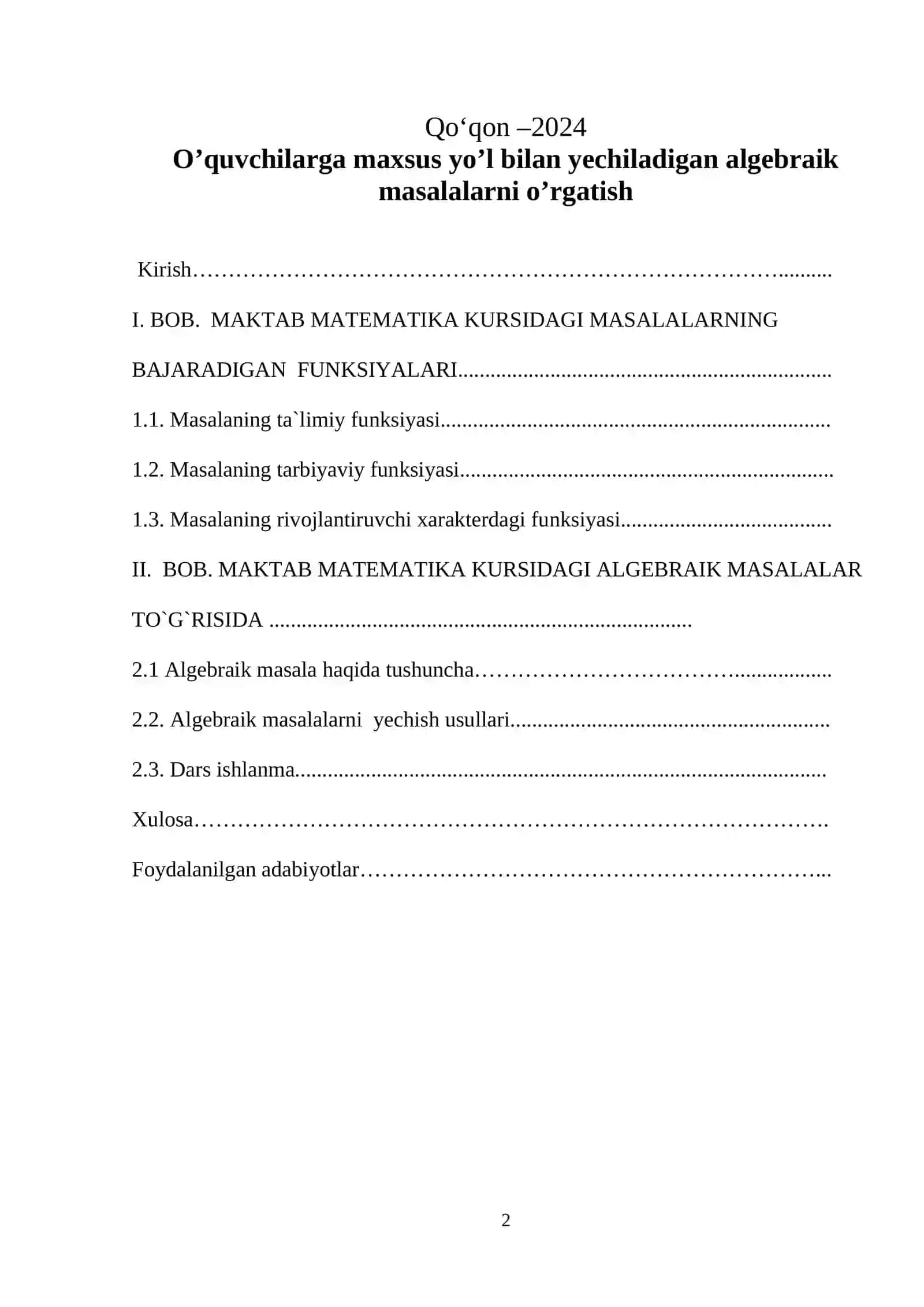 O’quvchilarga maxsus yo’l bilan yechiladigan algebraik masalalarni o’rgatish 2