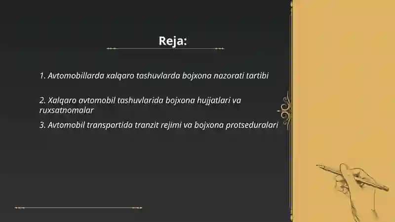 O'ZBEKISTON RESPUBLIKASIDA BAJARILUVCHI AVTOMOBILLARDA XALQARO TASHUVDAGI BOJXONA OPERATSIYALARI 2