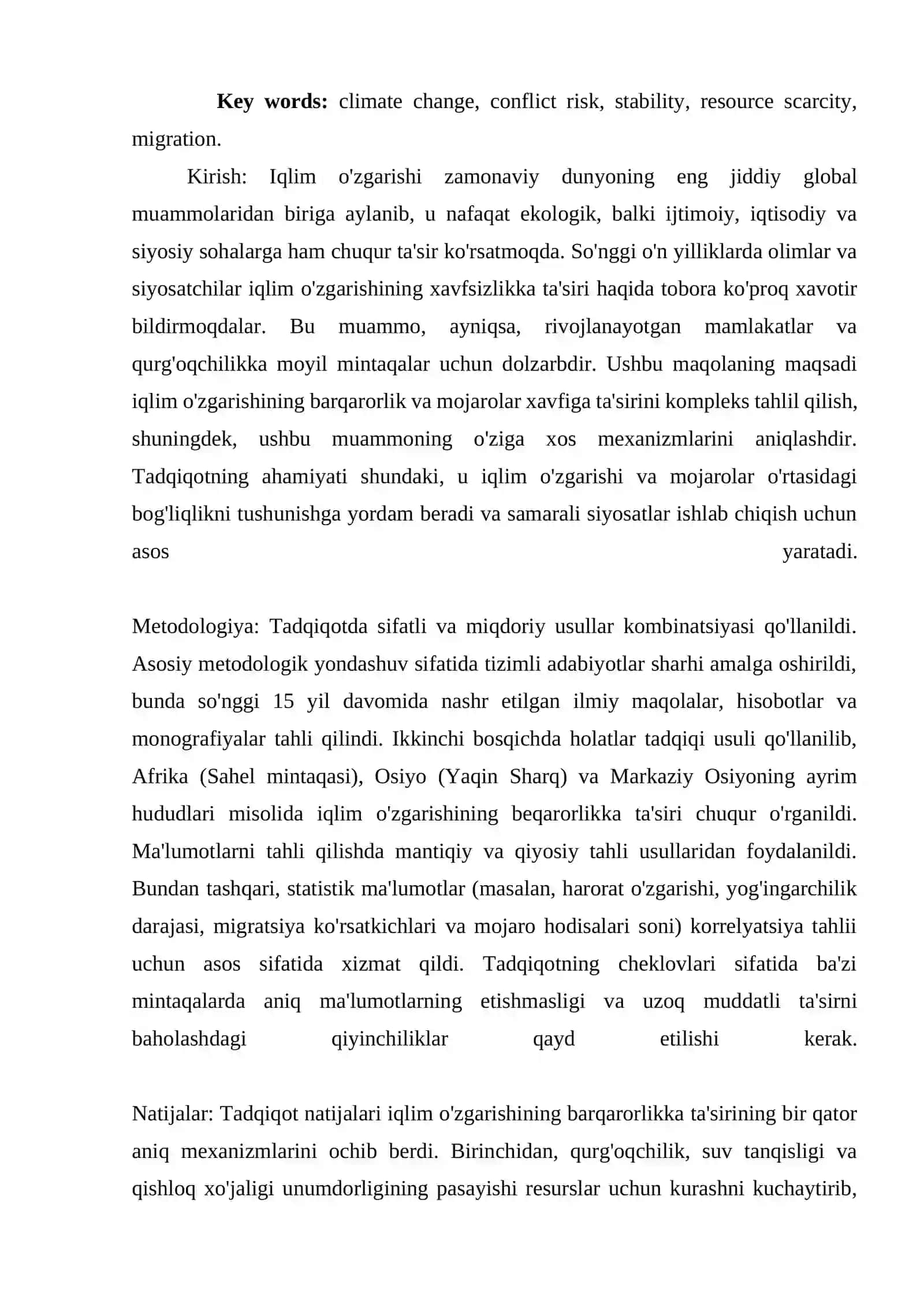 Iqlim o'zgarishining barqarorlikka va mojarolar xavfiga ta'siri 2