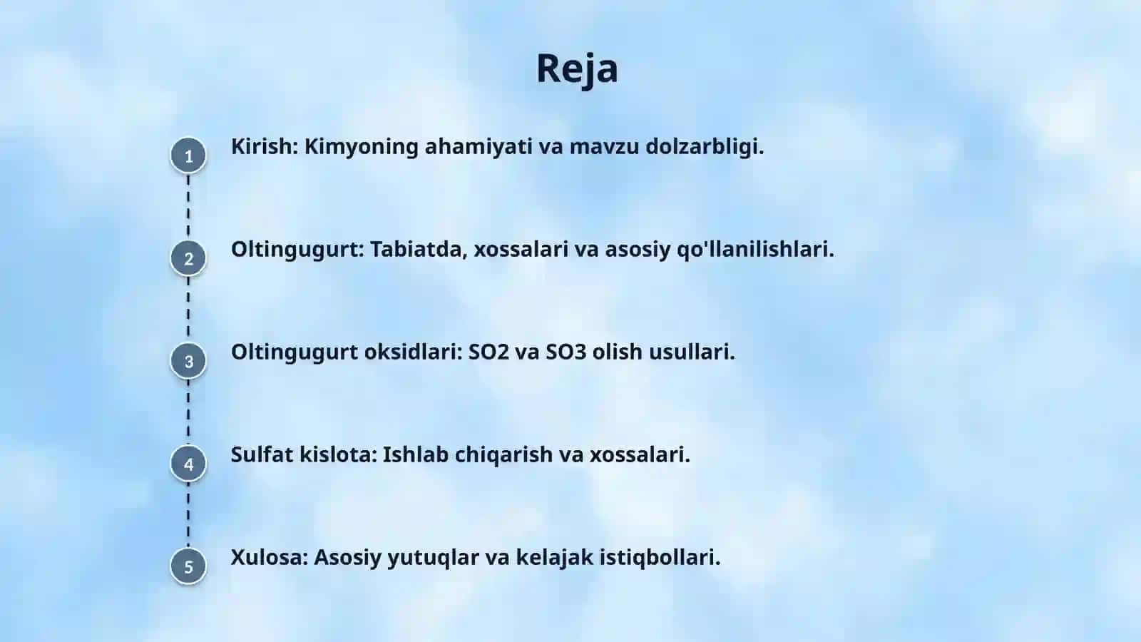 Oltingugurt va sulfat kislotaning xossalari,ishlatilishi va olinishi.Oltingugurt 4 oksidini olish 2