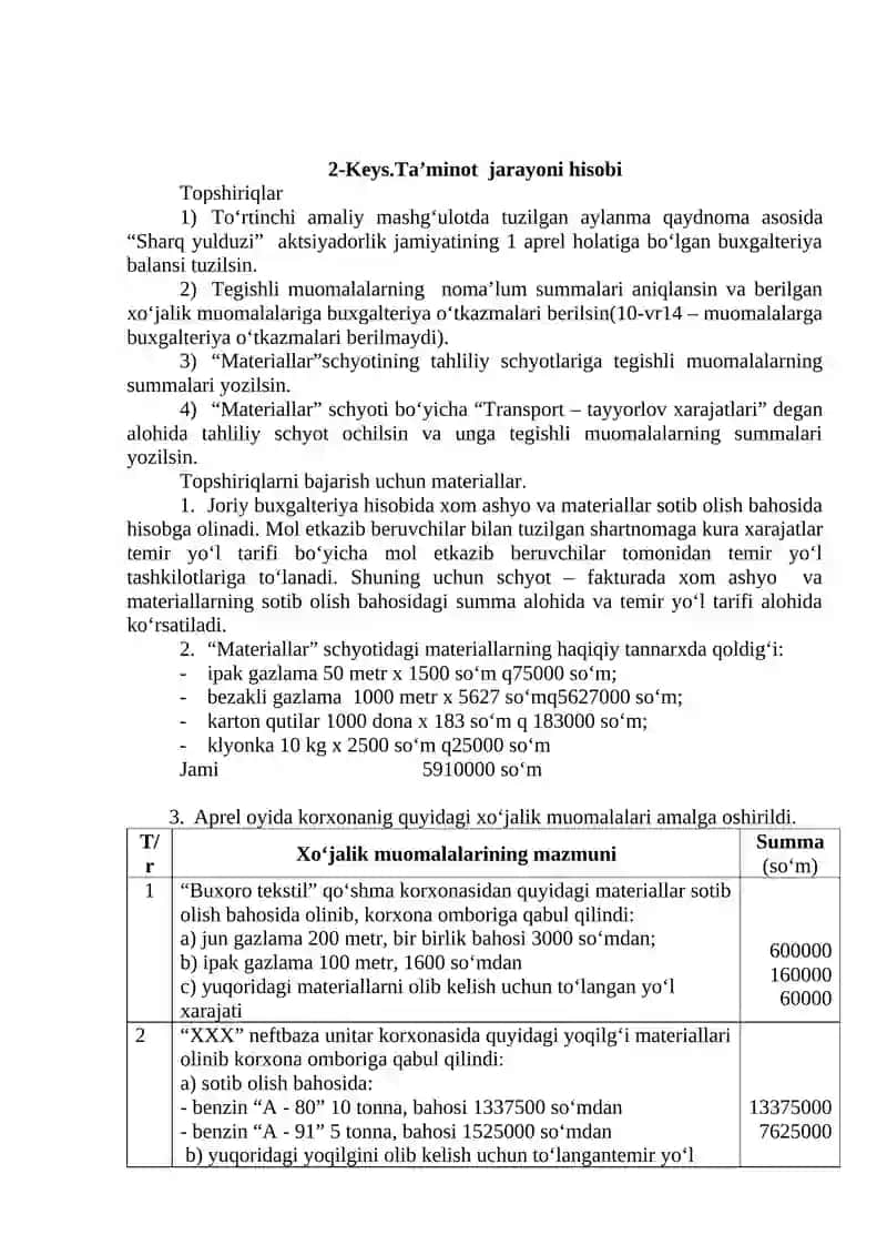 BIZNES JARAYONLARI VA ULARNI HISOBGA OLISH 2