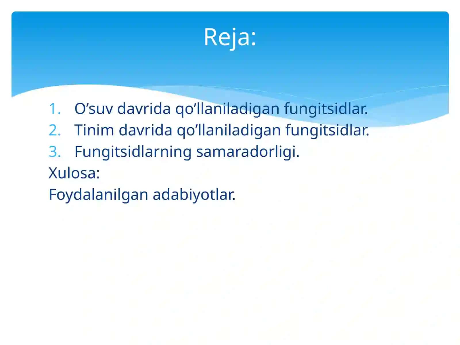 O'simliklarni O'suv va Tinim Davrida Qo'llaniladigan Fungitsidlar 2